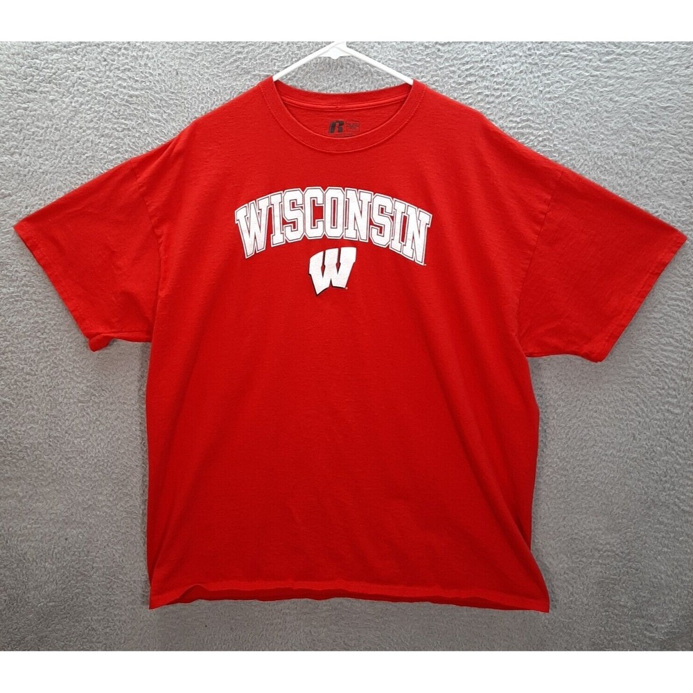 Wisconsin Badgers Shirt Adult 2XL XXL Red NCAA College Sports Russell Athletic